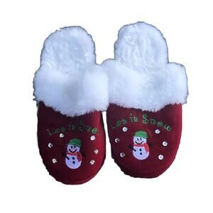 Snowman Slippers Women's Let It Snow Medium 7/8 Red, White And Green Christmas